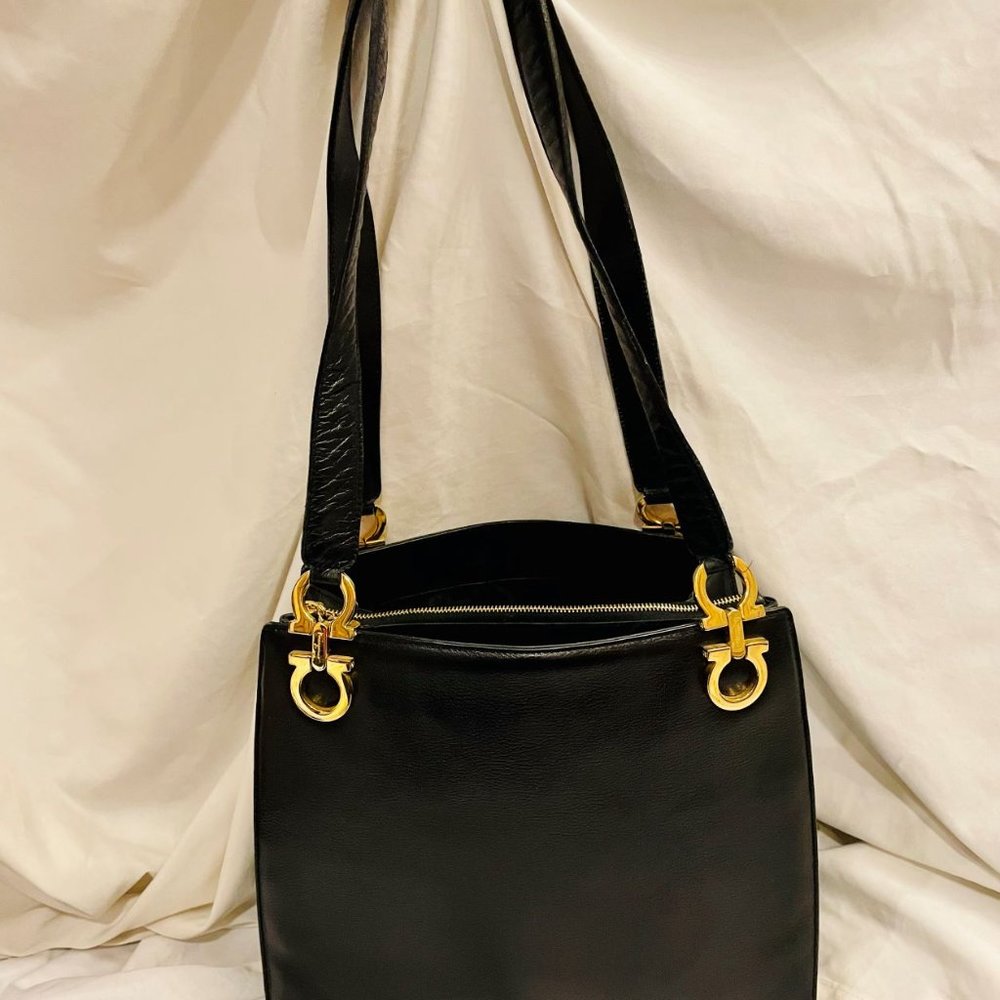 Salvatore Ferragamo Black and Gold Handbag